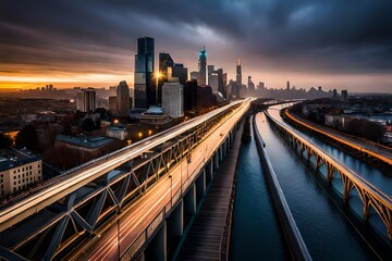 sunset over the city