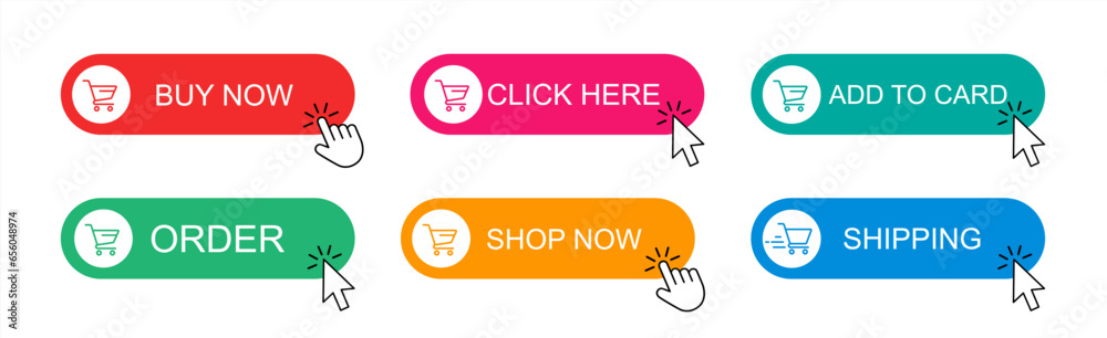 Fototapete Add to cart button. Set of web buttons with shopping cart icon. Buy button for online store. Vector 10 eps.