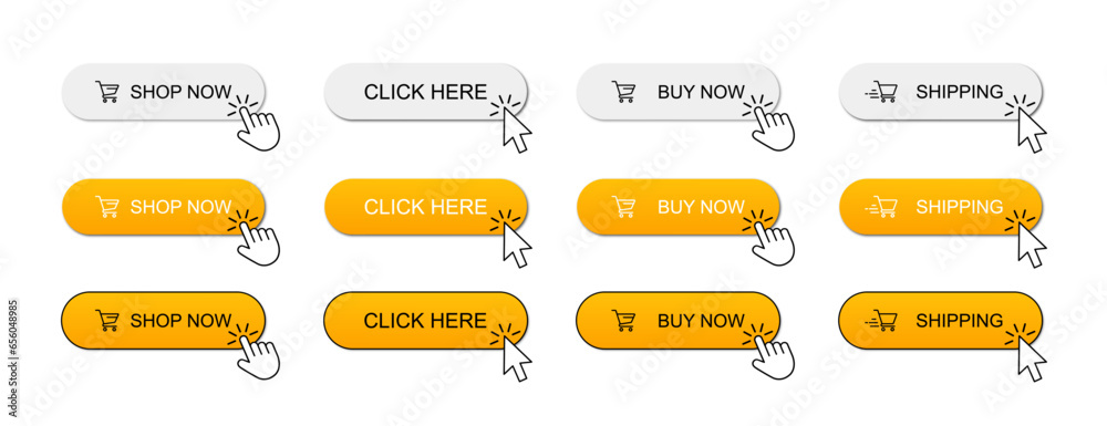 Poster buy now button with shopping cart. shop now. modern collection for web site. online shopping. click 