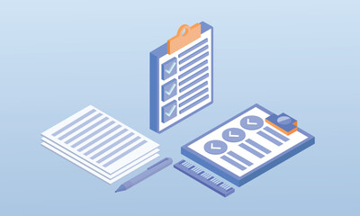3D Stack of paper and pen icon.3D design.isometric vector design Illustration.