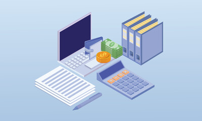 3D Accounting report form. 3D design.isometric vector design Illustration.