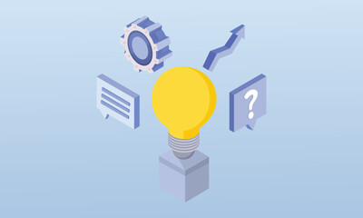 3D Brainstorming concept with a light bulb.3D design.isometric vector design Illustration.