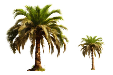 Phoenix Rupicola Tree (Cliff Date) palm trees isolated on transparent background and selective focus close-up. 3D render.