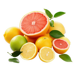 A Bounty of Fresh Citrus Fruits, Isolated on White Background
