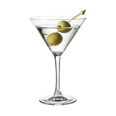 An Elegant Martini Glass with Olives, Isolated on White Background
 - obrazy, fototapety, plakaty