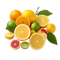 Pile of Zesty Citrus Fruits, Isolated on White Background
