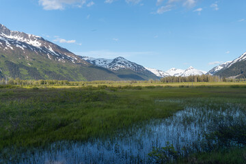 Mount Alyeska in Chugach mountain range, Alaska. Viewed from the Girdwood Valley. Home of the...