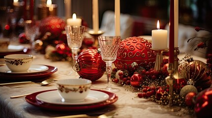 Fototapeta na wymiar Christmas decoration on the table, Joyfull Moment