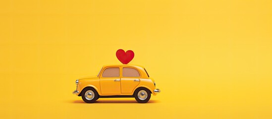Valentines Day themed toy taxi car with heart design on yellow backdrop symbolizing love and romance - Powered by Adobe