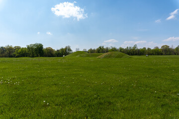 Hopewell Culture National Historical Park with earthworks and burial mounds from indigenous peoples who flourished from about 200 BC to AD 500. Mound City group in Chillicothe, Ohio.