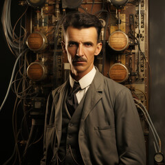 Portrait of 1920's Inventor in Laboratory