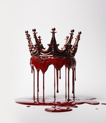 a king, queen, prince or princess medieval crown set against a white background. dripping blood. pool or red liquid.