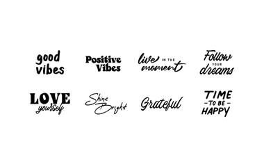 Positive quotes lettering design collection. Motivational messages. Follow your dreams.