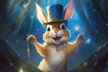 Whimsical Rabbit: Extraordinary Magic Tricks by a Top Hat-Wearing Performer, generative AI - obrazy, fototapety, plakaty