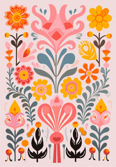 Drawing of flowers. Natural background. Vector illustration