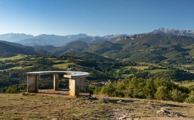 Beautiful view of the Pyrenees mountains on a sunny day in the Ariege in southwest France