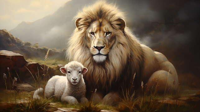 Pintura Le&atilde;o e Cordeiro