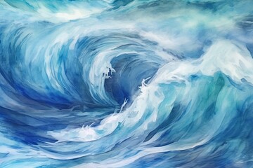 Turbulent Yet Beautiful: Watercolor Style Abstract Background Images Depicting a Swirling Storm at Sea in Shades of Blue and Gray, generative AI - obrazy, fototapety, plakaty