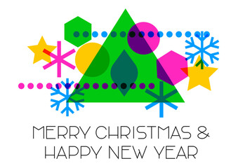 Merry Christmas and Happy New Year. Greeting card with abstract geometric design.