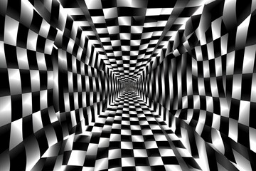Optical Illusion: Mesmerizing Black and White Geometric Abstract Pattern Background, generative AI