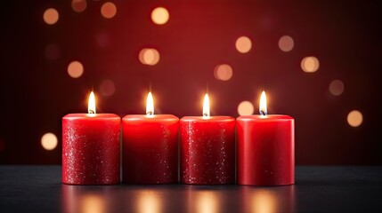 Red christmas candles with bokeh background