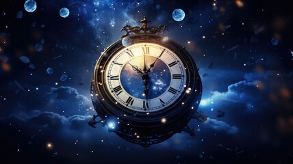 happy new year 2024 countdown clock on abstract glittering midnight sky with copy space