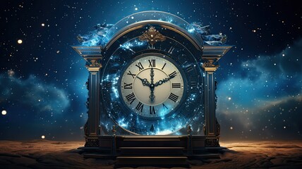 happy new year 2024 countdown clock on abstract glittering midnight sky with copy space