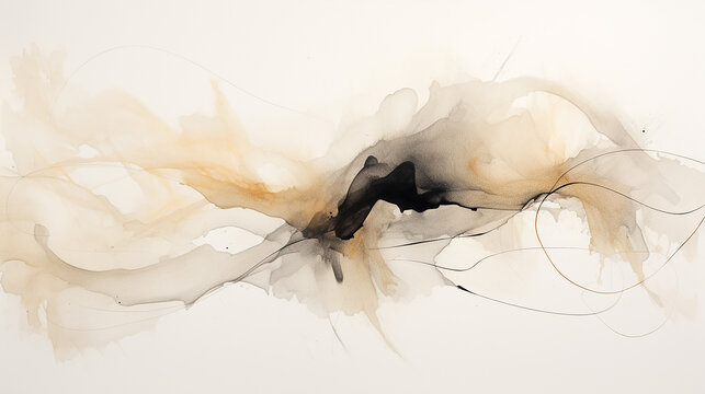 Aquarela Abstrata Bege Preto