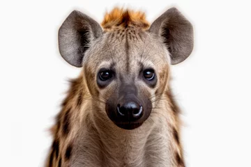 Poster spotted hyena portrait isolated on white background, close-up © mila103