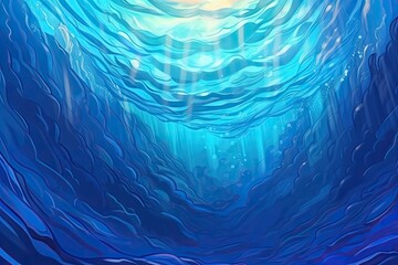 Deep Blue Ocean Waves: A Serene and Deep Visualization of Abstract Background, generative AI
