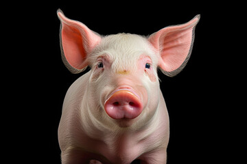 Portrait of a cute pig isolated on a black background, studio shot - Powered by Adobe