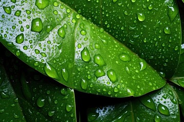 Vibrant Green Abstract Photography: Dewy Emerald Leaves after Spring Rain, generative AI
