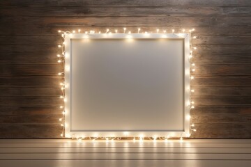 Empty Wall Hanging Picture Frame Decorated with fairy lights  Generative Ai