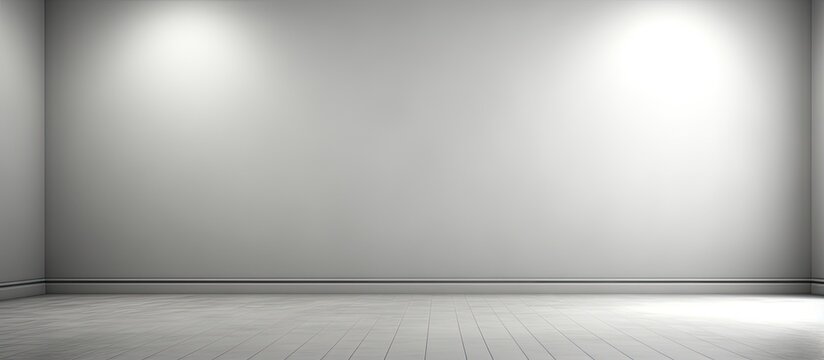 Gray gradient spotlight creates abstract texture on room background Empty white wall with flash light and space