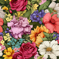 Fototapeta premium seamless backgrounds with colorful flower bouquets and botanical 