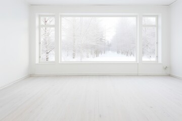 Empty white room with windows in Scandinavian Style Generative Ai