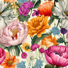 seamless backgrounds with colorful flower bouquets and botanical 