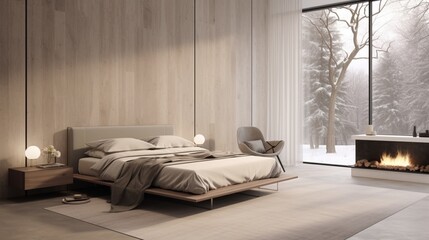 a minimalist design, where neutral tones and natural materials promote restful sleep and relaxation