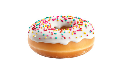 Glazed donut decorated with sprinkles isolated on transparent or white background
