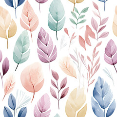 Watercolor Gentle Leaves Digital seamless pattern