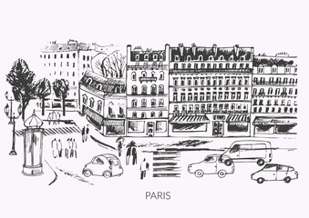 Hand drawn Paris urban sketch