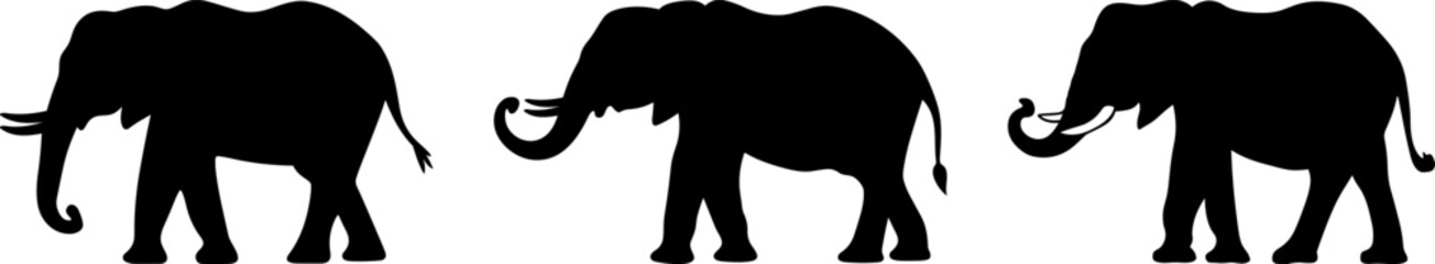elephant black silhouette logo set	