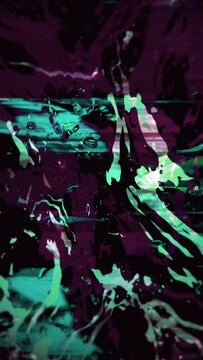 Vertical video - dark purple and green abstract liquid motion grunge style textured background animation.	
