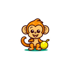 Obraz premium Monkey with banana bag cartoon , Illustration, Cartoon PNG