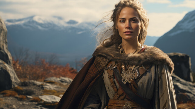 Beautiful female viking woman warrior.