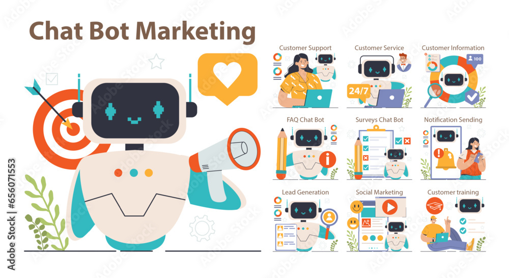 Wall mural chatbot marketing set. ai robot assistant with customer service and support.