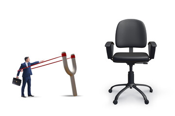 Career concept with businessman launched from slingshot