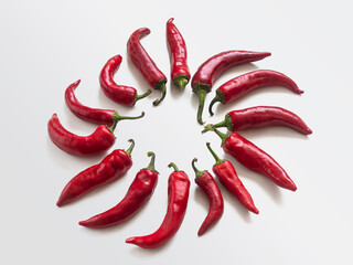 Red hot chili pepper pods on a light background