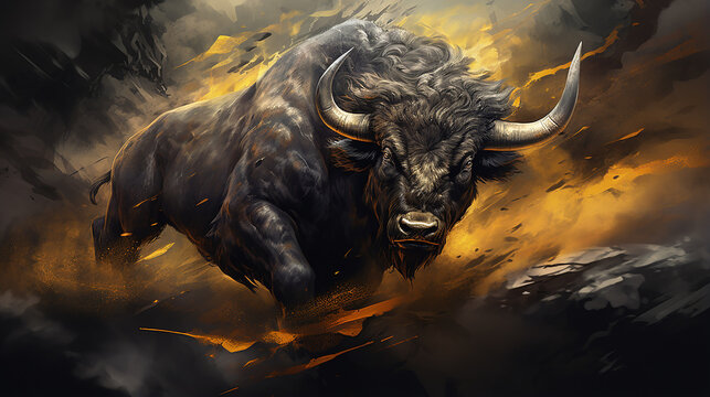 bufalo poderoso arte dourado com preto luxo 