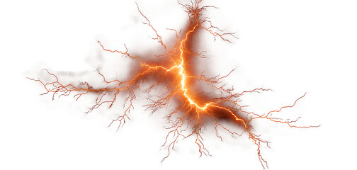 Realistic thunder storm lightning on transparent background. Generative AI